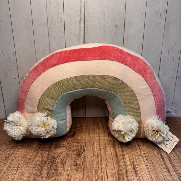 Rainbow Shelf Sitter Mon Ami Pillow Gift for Baby Pink Pom Pom NEW FAST SHIP - Picture 2 of 9